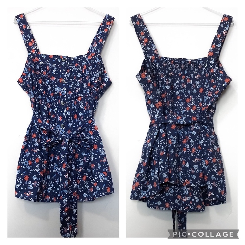 Motherhood Maternity Navy Blue Floral Sleeveless Tie-Waist Top